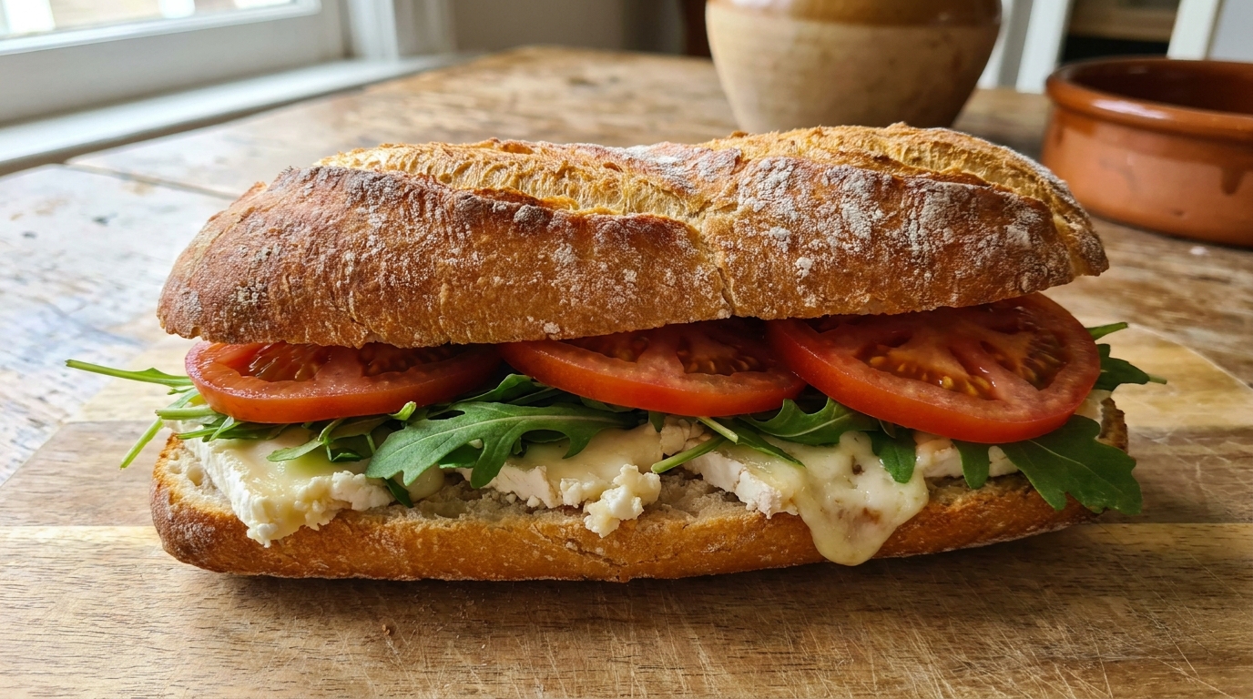 savourez un délicieux sandwich basque garni de fromage de brebis authentique pour un goût unique et traditionnel.