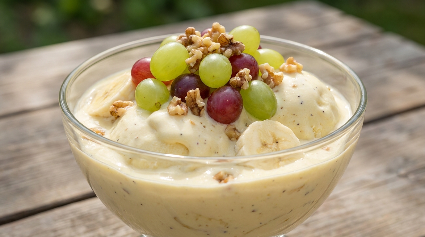 découvrez une recette express de glace légère alliant la douceur de la banane, la fraîcheur des raisins et le croquant des noix pour un dessert sain et gourmand.