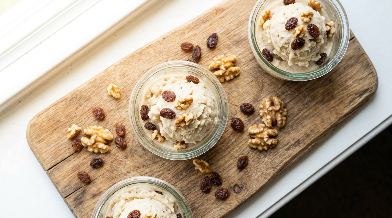 découvrez une recette express de glace légère à la banane, raisins et noix, idéale pour une gourmandise saine et rapide à préparer.