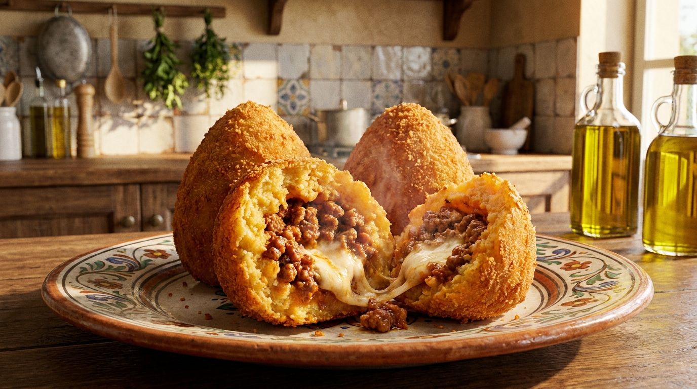 découvrez nos arancini siciliens authentiques, des boulettes de riz farcies à l'italienne, croustillantes et savoureuses, parfaites pour un voyage gourmand en sicile.