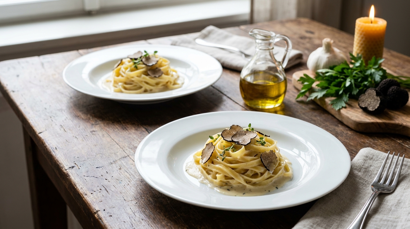 découvrez une recette légère et raffinée de délicates pâtes à la truffe, parfaite pour un repas gourmand à deux.
