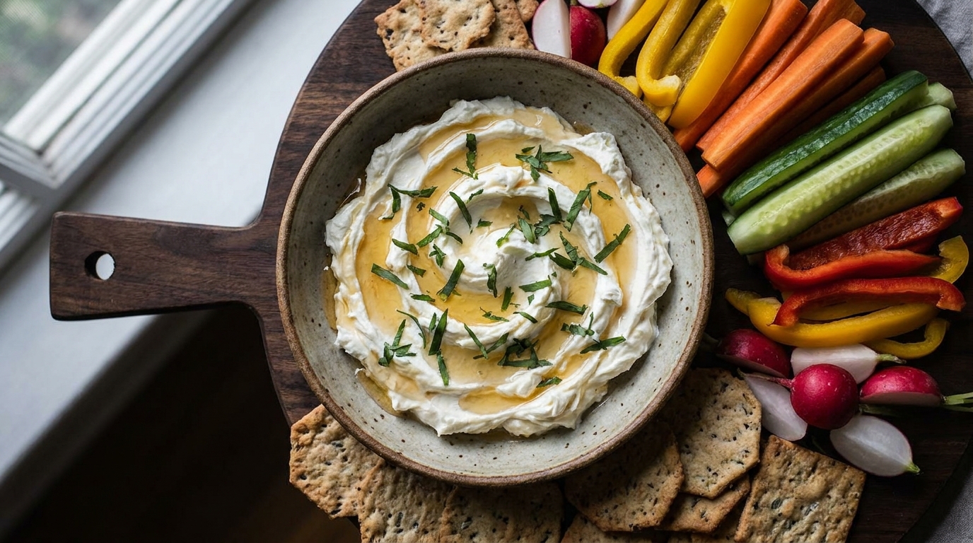 découvrez un dip savoureux alliant fromage de chèvre, miel et estragon, idéal pour sublimer vos apéritifs avec une touche crémeuse et gourmande.