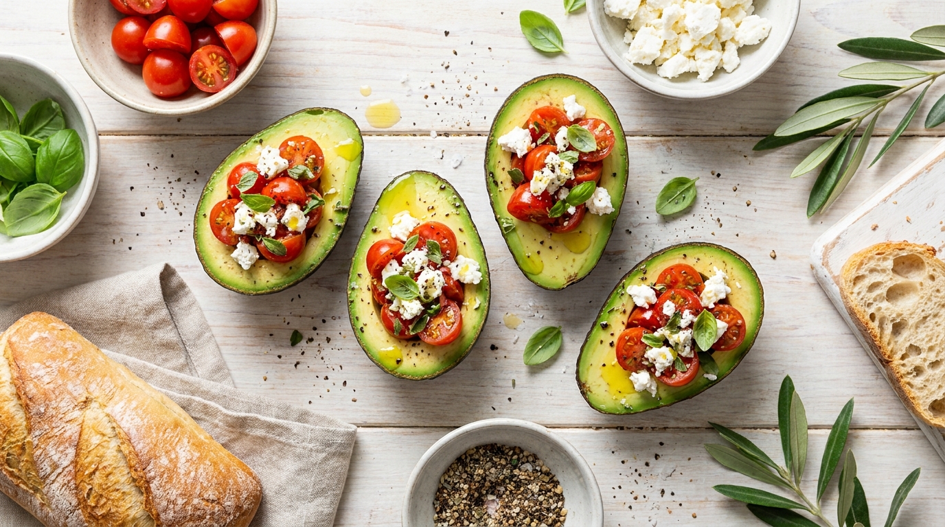 découvrez notre recette facile et savoureuse de délice d'avocat farci à la tomate et au fromage, parfaite pour une entrée fraîche et gourmande.