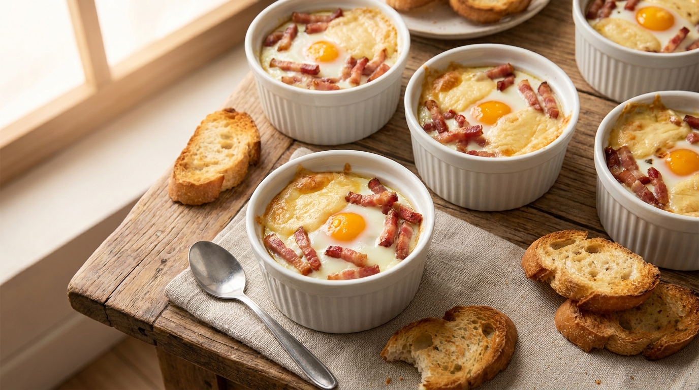 découvrez notre recette gourmande d'œuf cocotte au maroilles et lardons, pour un plat fondant et savoureux à partager en toute simplicité.