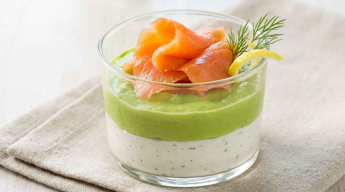 découvrez une recette raffinée en verrine alliant saumon fumé, avocat onctueux et fromage frais ail & fines herbes, pour une entrée fraîche et gourmande.