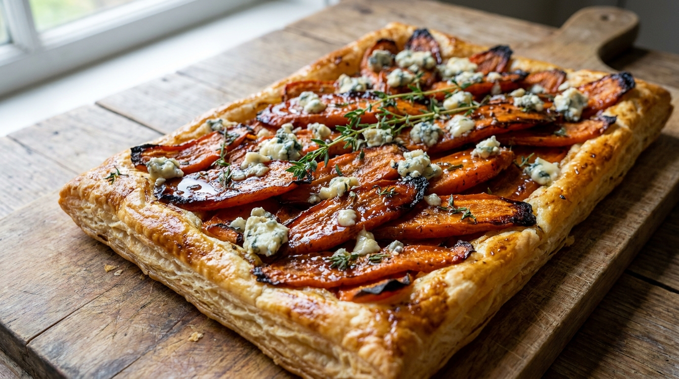 découvrez la recette gourmande de la tarte aux carottes caramélisées et au fromage bleu, un savoureux équilibre sucré-salé parfait pour vos repas.