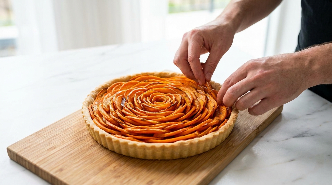 découvrez une délicieuse tarte aux carottes caramélisées et au fromage bleu, alliant subtilement saveurs sucrées et salées pour un repas gourmand et original.