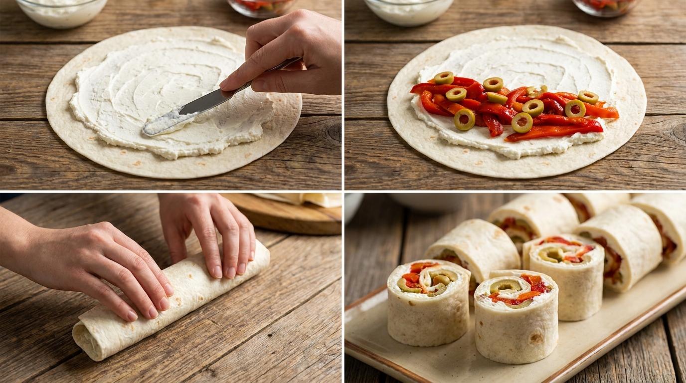 découvrez nos délices apéritifs avec ces roulés gourmands au fromage de brebis et poivrons grillés, une recette savoureuse et facile à préparer pour vos moments conviviaux.