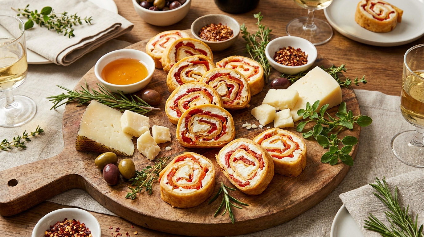 découvrez nos roulés gourmands au fromage de brebis et poivrons grillés, des délices apéritifs savoureux et faciles à préparer pour régaler vos invités.