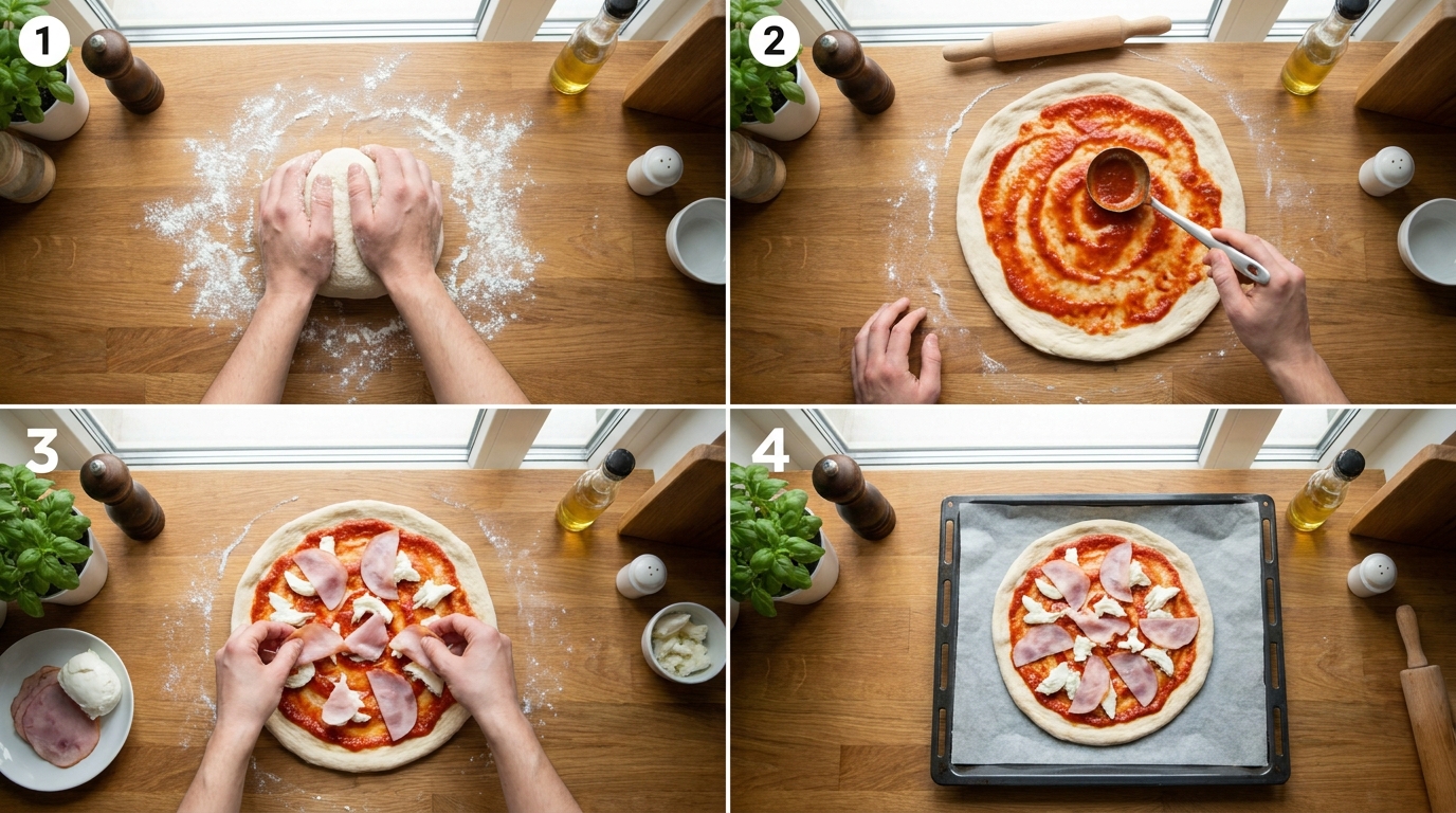 découvrez une délicieuse recette de pizza garnie de jambon fumé et de fromages italiens authentiques, alliant saveurs riches et tradition pour un repas savoureux.