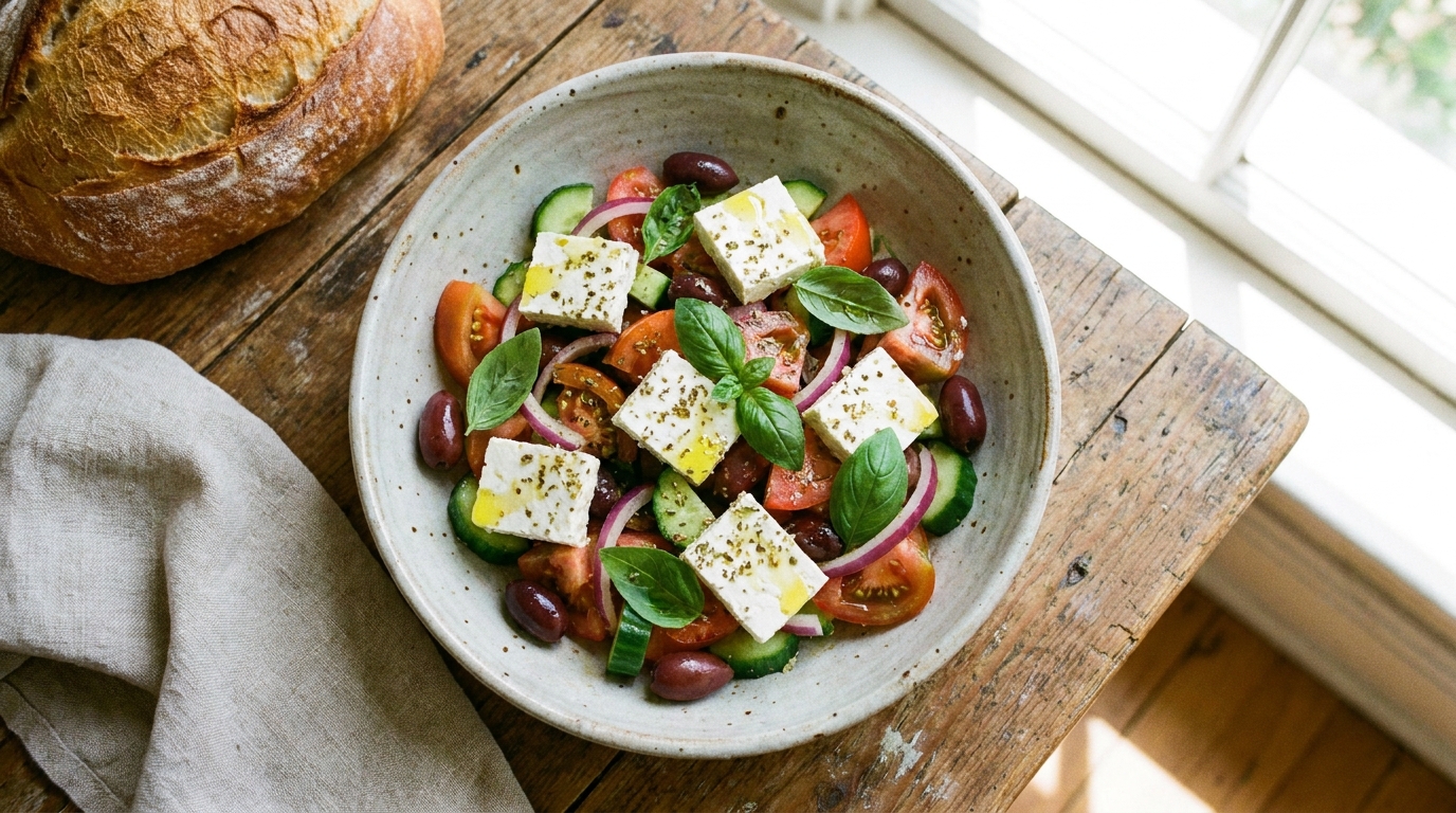 découvrez notre délicieuse salade grecque au fromage de brebis, une recette simple et pleine de saveurs méditerranéennes, parfaite pour un repas frais et gourmand.