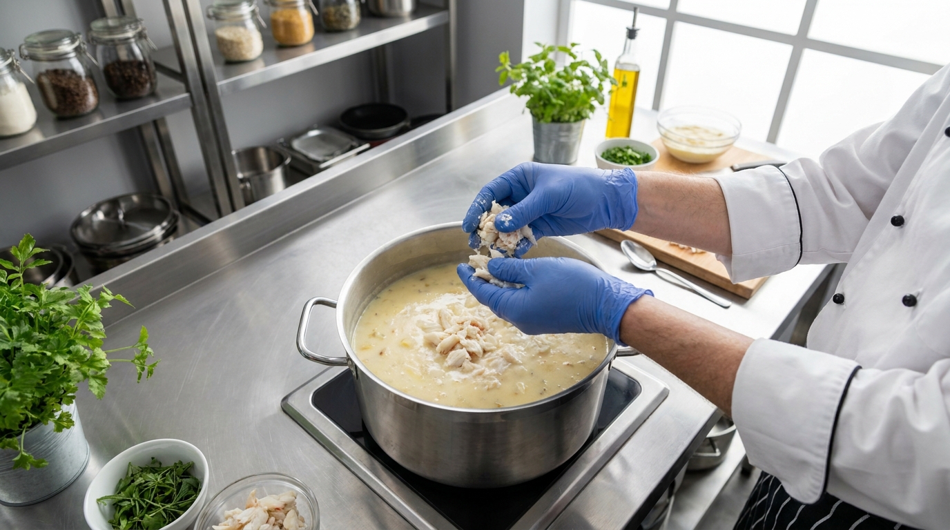 découvrez une recette savoureuse et raffinée de soupe légère aux pommes de terre et crabe, parfaite pour un repas gourmand et équilibré.