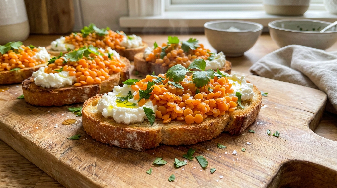 découvrez nos délicieuses tartines aux lentilles corail et fromage frais, une explosion de saveurs fraîches et gourmandes à chaque bouchée pour un repas sain et savoureux.