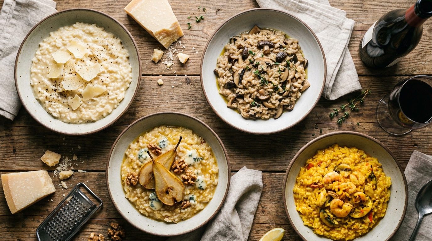 découvrez notre recette raffinée de risotto au bleu, jambon cru et poire, un délice savoureux alliant douceur et richesse pour un repas gourmand et élégant.