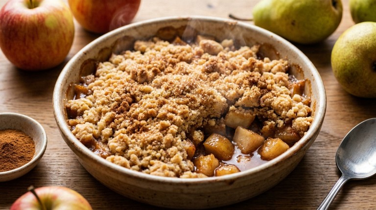 découvrez notre recette légère et simple pour un délicieux crumble pomme-poire à la cannelle, parfait pour un dessert savoureux et facile à préparer.