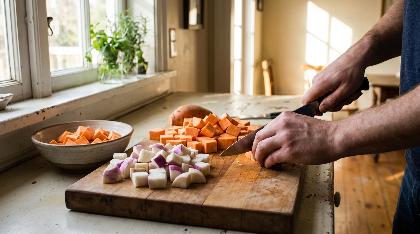 découvrez notre recette gourmande d'écrasé de patates douces et navets au fromage frais, une délicieuse préparation onctueuse parfaite pour régaler vos papilles.