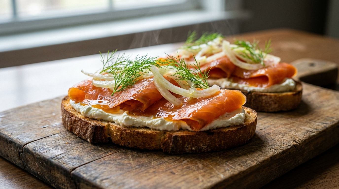 découvrez la recette gourmande de toasts au saumon fumé, fenouil croquant et fromage crémeux, parfaite pour un apéritif raffiné et savoureux.