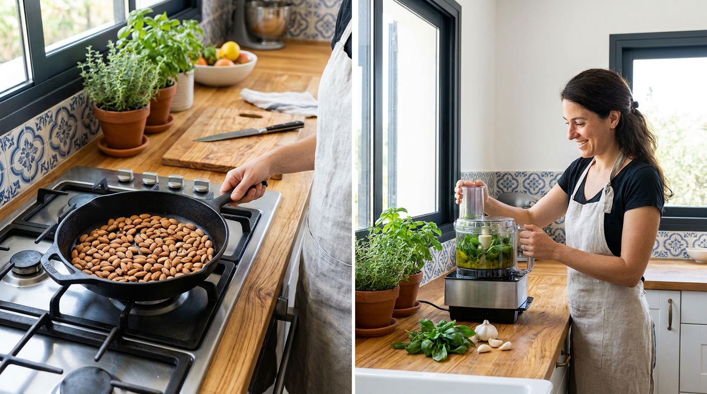 découvrez nos pâtes penne onctueuses délicatement nappées d'un pesto d'amandes léger et savoureux, pour un plat gourmand et raffiné à savourer en toute simplicité.