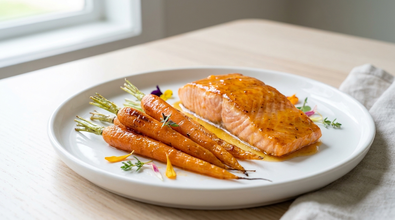découvrez notre recette légère et savoureuse de pavé de truite à l’orange accompagné de carottes glacées au miel, un plat équilibré parfait pour un repas gourmand et sain.