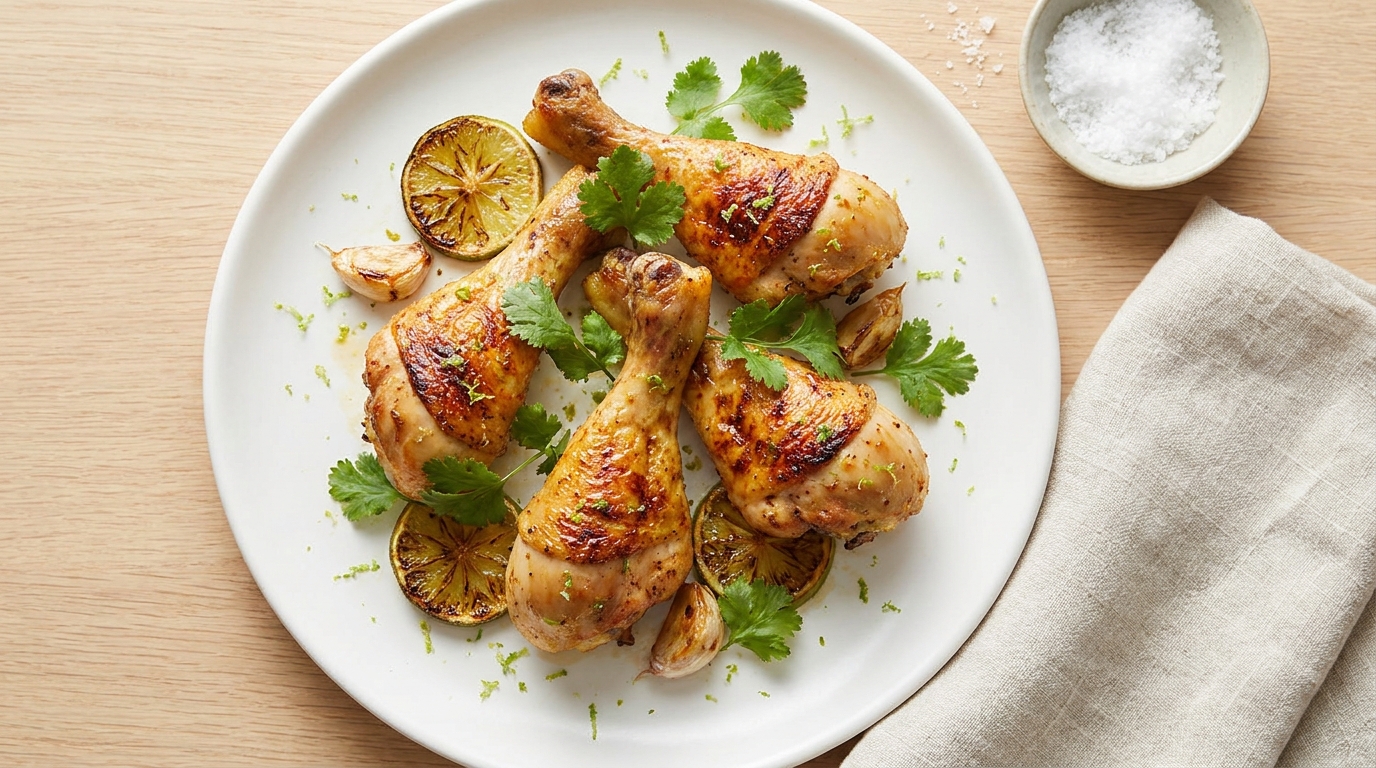 découvrez notre recette légère de pilons de poulet au citron vert et à l'ail, alliant fraîcheur et saveurs pour un plat sain et délicieux.