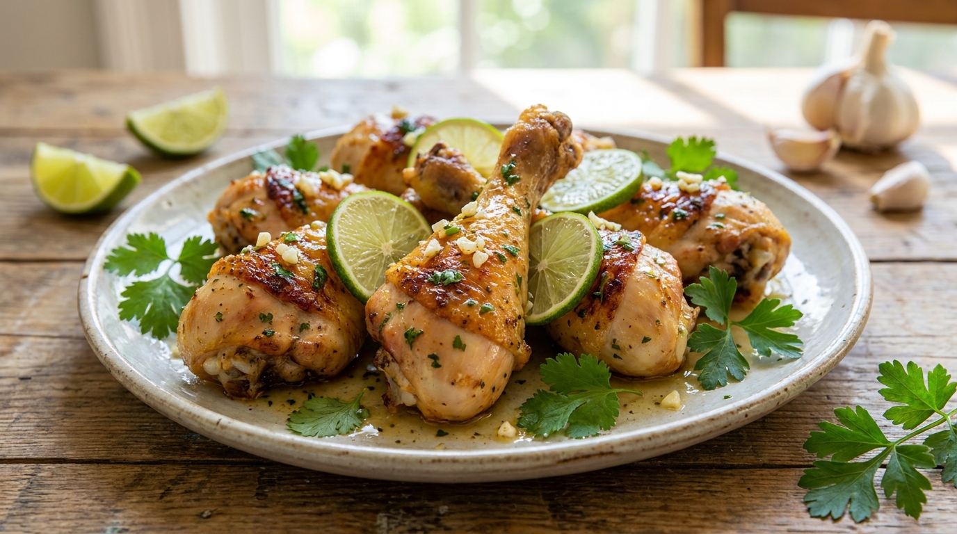 découvrez notre recette légère de pilons de poulet au duo citron vert et ail, alliant fraîcheur et saveurs pour un plat sain et gourmand facile à préparer.