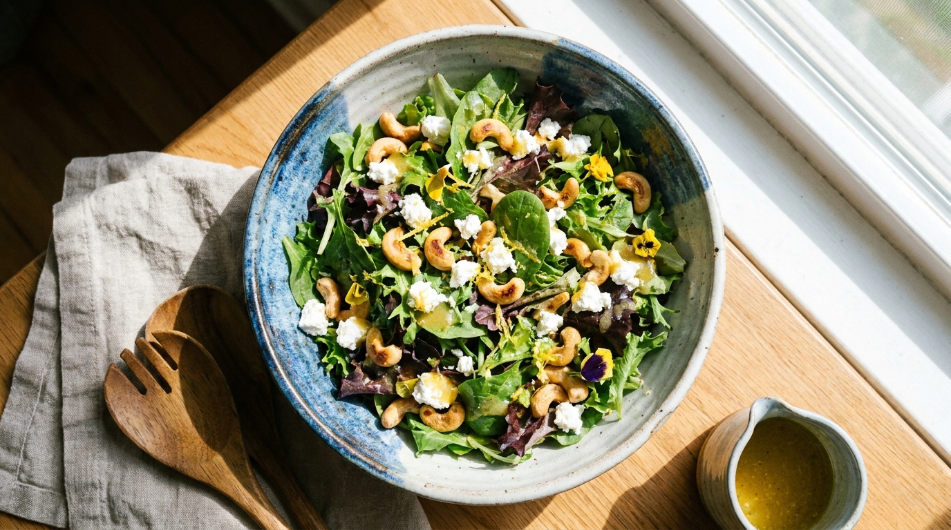découvrez notre recette fraîche et savoureuse de salade de mesclun au fromage, sublimée par une vinaigrette citronnée au yuzu pour une explosion de saveurs.