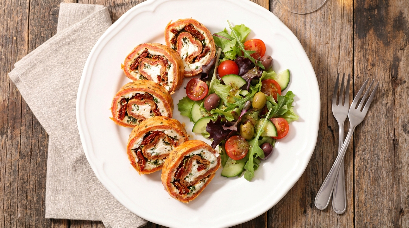 découvrez notre roulé gourmand à la tomate et tomme de chèvre, une recette savoureuse et facile à préparer qui ravira vos papilles.