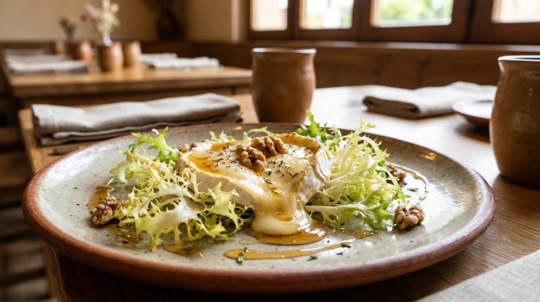 découvrez notre recette de salade frisée accompagnée de fromage de brebis fondant au miel, une préparation gourmande et raffinée qui éveillera vos papilles.