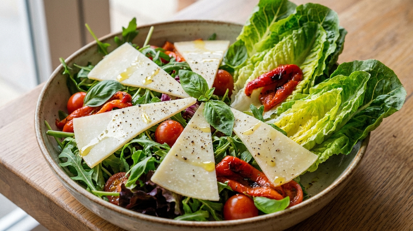 découvrez la salade composée fraîcheur qui réinvente la pizza au parmesan avec des ingrédients savoureux et légers pour un repas gourmand et original.