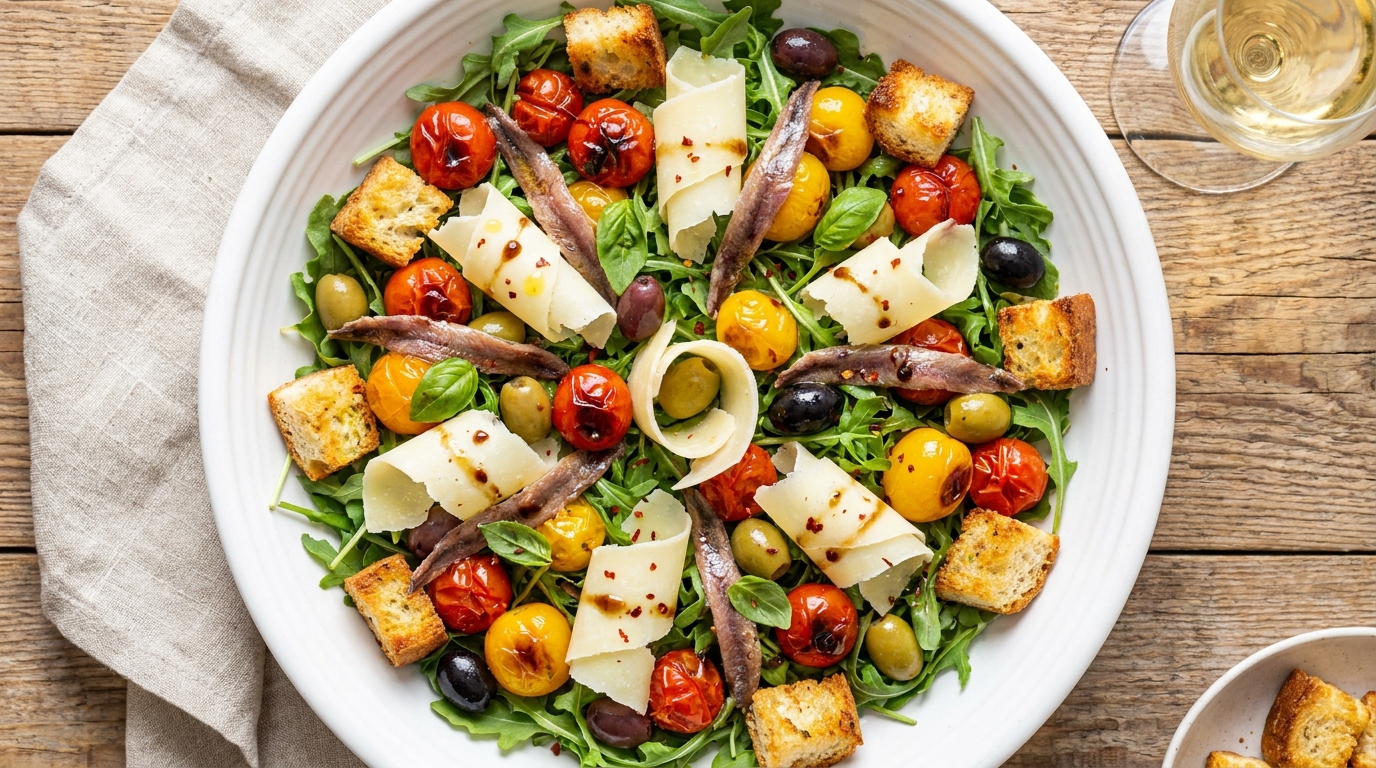 découvrez la salade composée fraîcheur, une réinterprétation gourmande et originale de la pizza au parmesan, alliant saveurs légères et ingrédients savoureux pour un repas sain et délicieux.