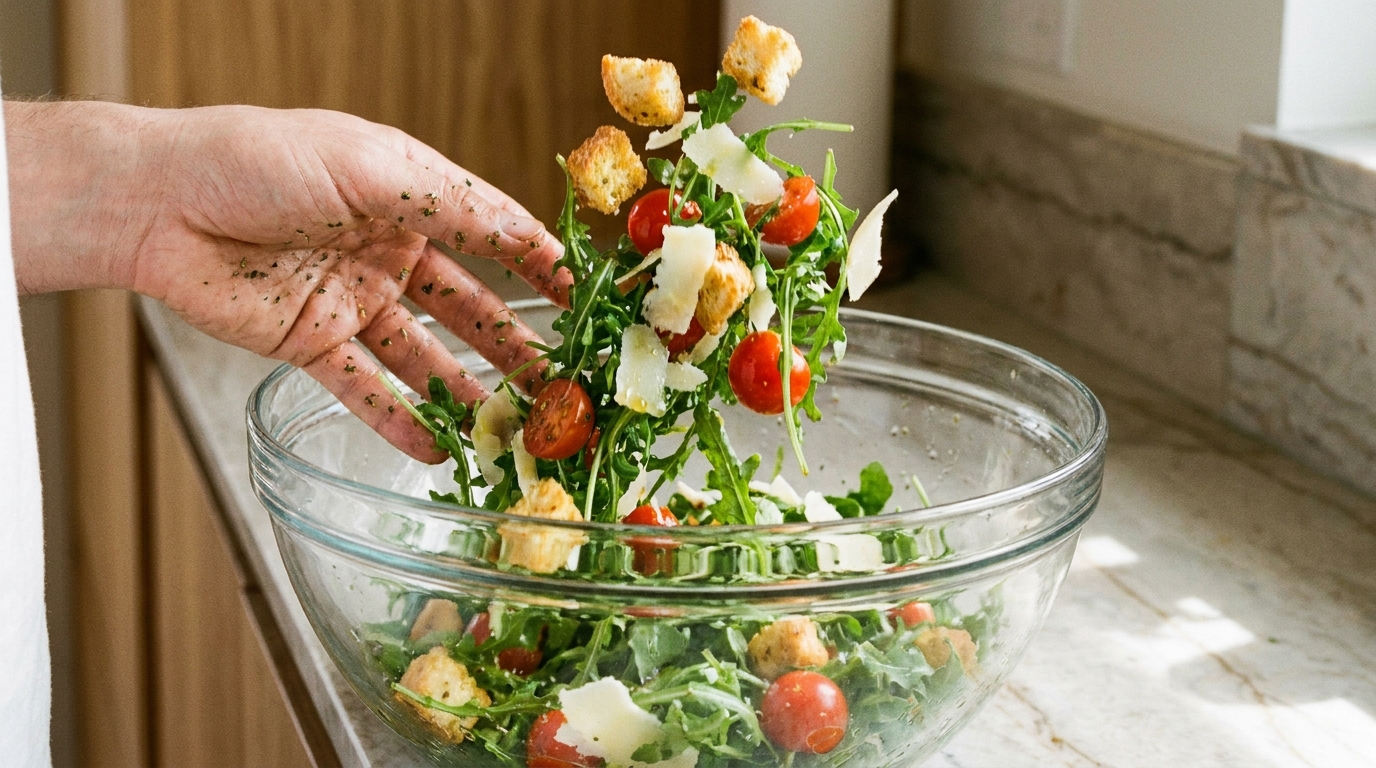 découvrez notre salade composée fraîcheur où la pizza au parmesan se réinvente pour une explosion de saveurs légères et gourmandes.