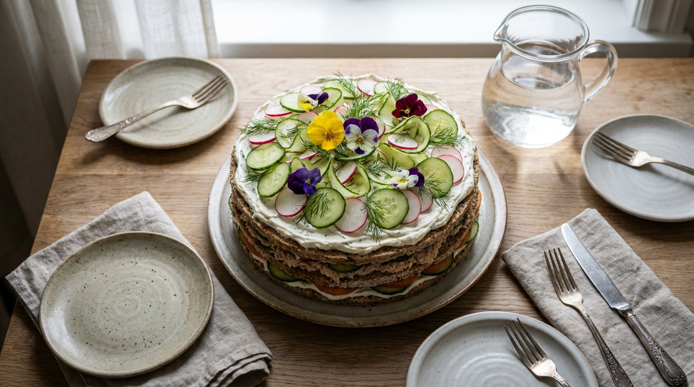 découvrez notre recette gourmande de sandwich cake au thon et crudités, idéale pour un repas convivial à partager entre amis ou en famille.