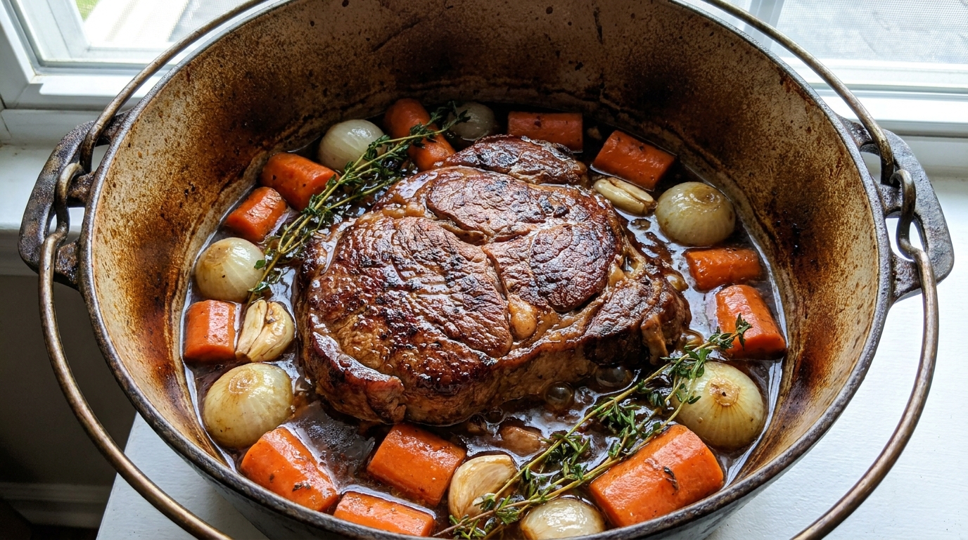 découvrez la rouelle de porc en cocotte, un plat traditionnel savoureux et réconfortant, parfait à déguster même lors des chaudes journées d'été.