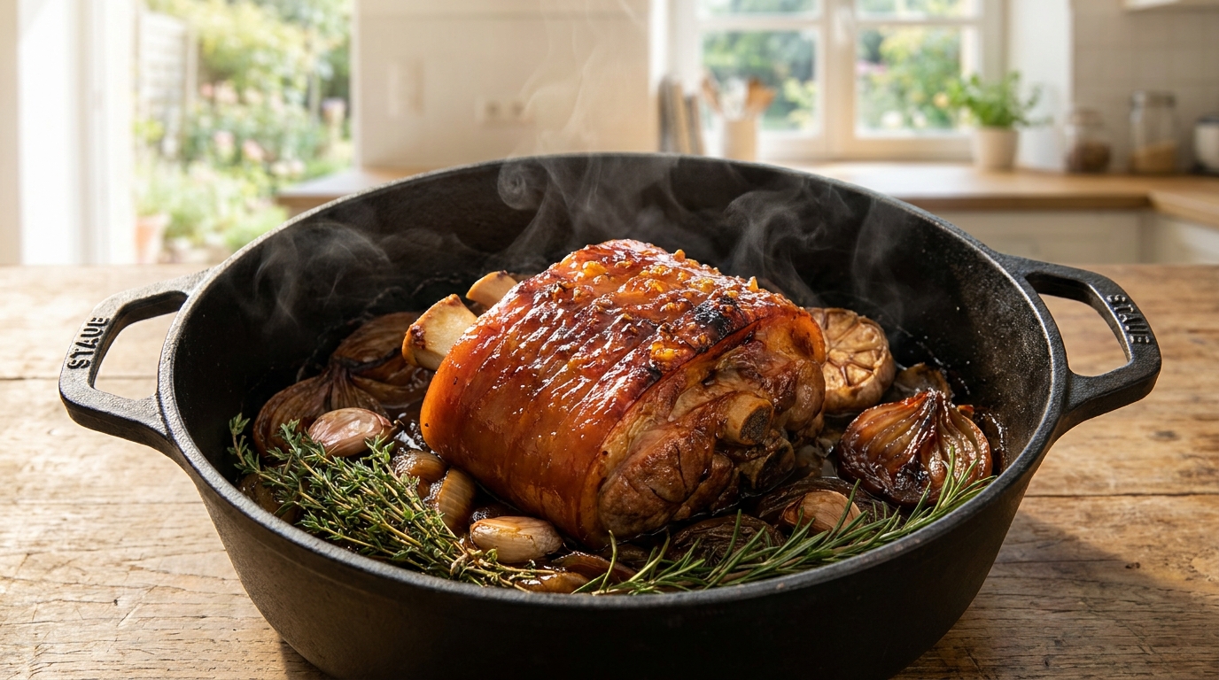 découvrez la rouelle de porc en cocotte, un plat traditionnel réconfortant à savourer toute l'année, même pendant les chaudes journées d'été.